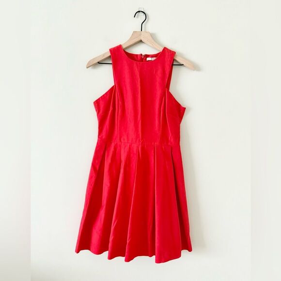 BB Dakota Sleeveless High Neck Pleated Fit & Flare Cotton Dress in Red - Size 4 - Picture 2 of 7